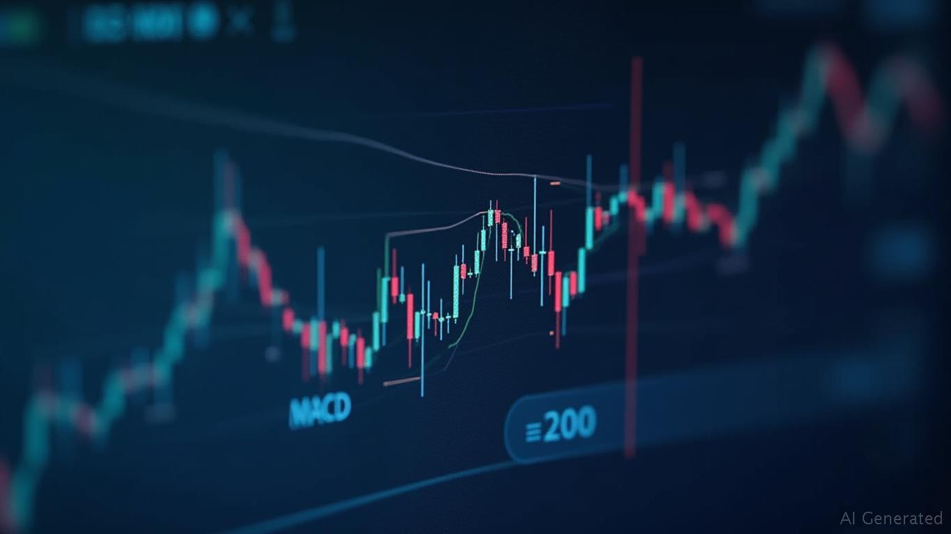 Essential Properties' 15-min chart shows MACD Death Cross, Bollinger Bands Narrowing.