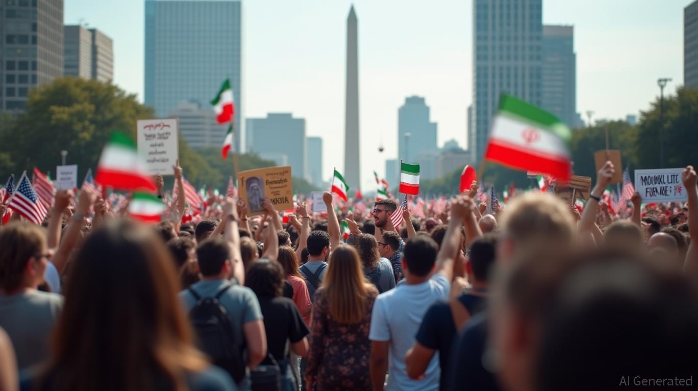 Iranian Americans are waving American and Iranian flags as they celebrate supreme leader Khamenei's death in Washington, DC