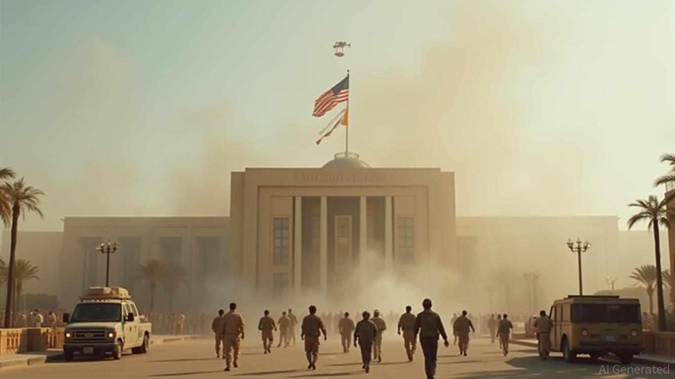 Smoke is rising from the vicinity of the U.S. Embassy in Baghdad, Iraq, after it was attacked by a drone