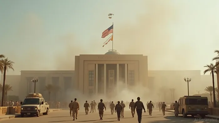 Smoke is rising from the vicinity of the U.S. Embassy in Baghdad, Iraq, after it was attacked by a drone