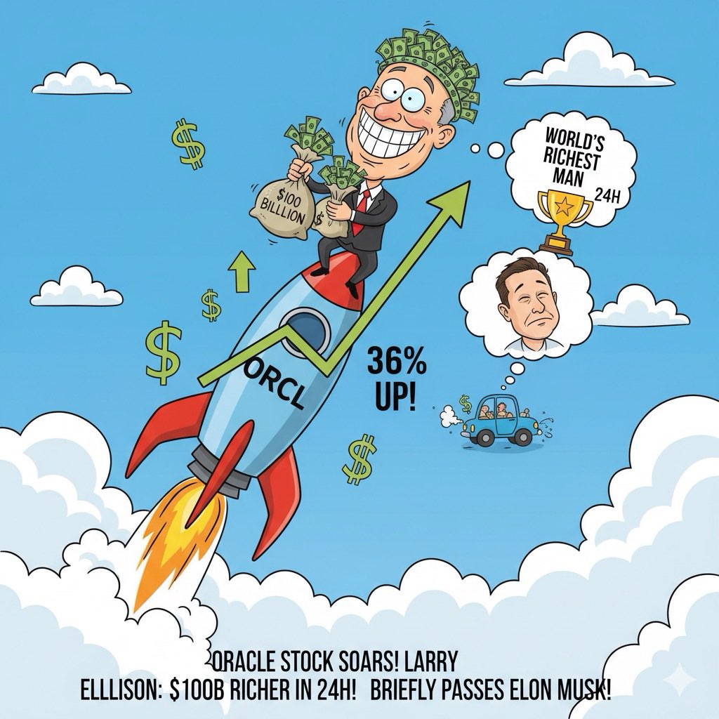 Oracle's Stock Soars, Propelling Ellison Briefly Past Musk in "World's Richest" Race