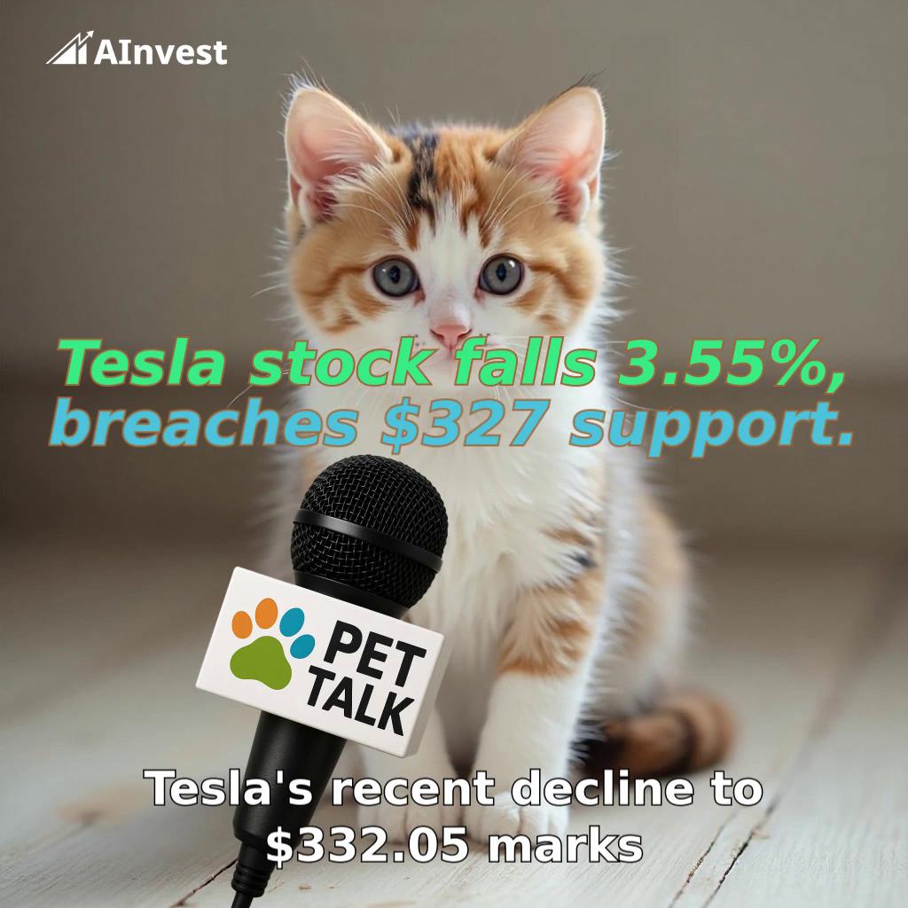 Tesla stock falls 3.55%, breaches $327 support.