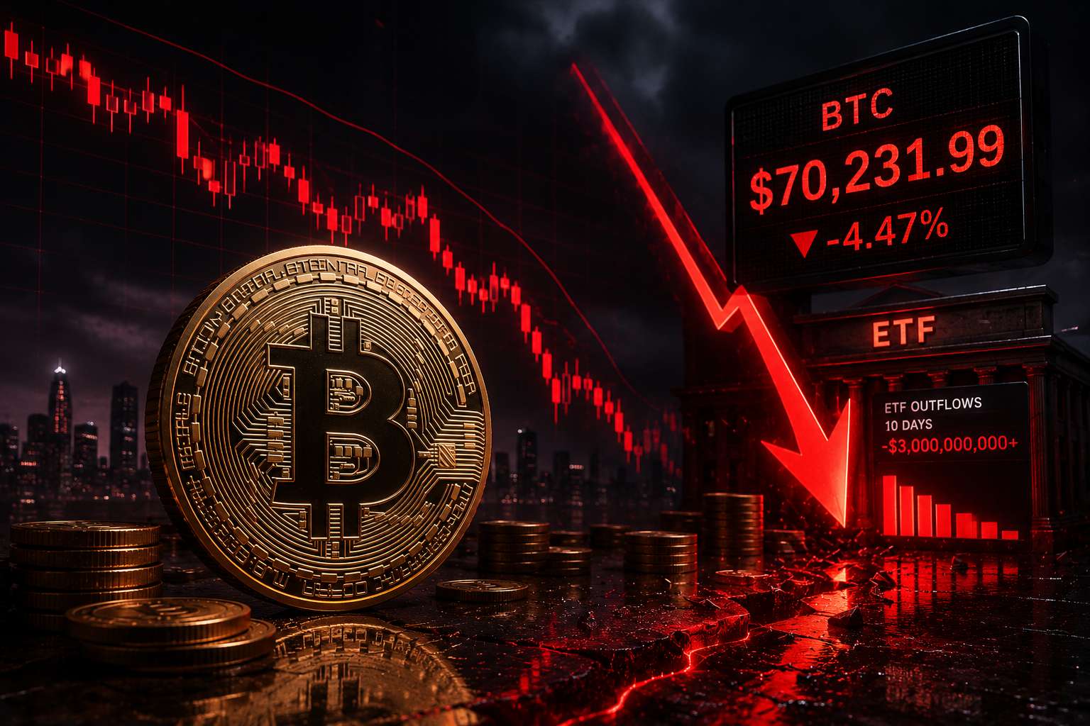 Bitcoin Falls Below $71K as ETF Outflows Hit $3B