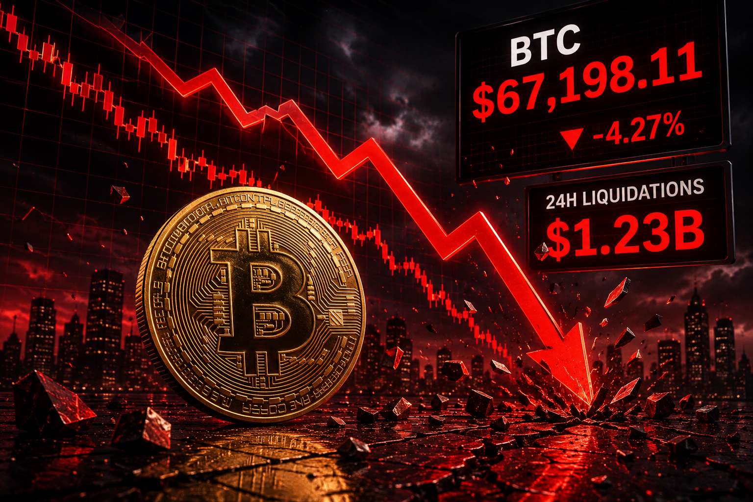 Bitcoin Falls Below $67K as Liquidations Hit $1.23B